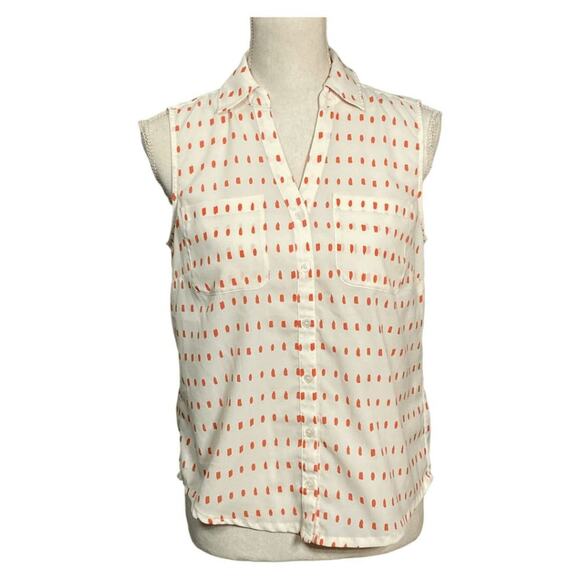 Talbots Nantucket Women's Cream & Orange Dotted Sleeveless Button-Down Blouse SM - Picture 1 of 13